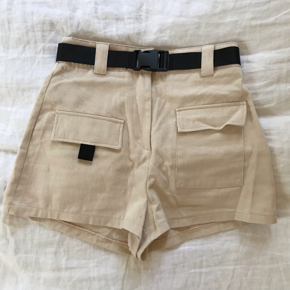 Missguided Buckled Beige Cargo Shorts